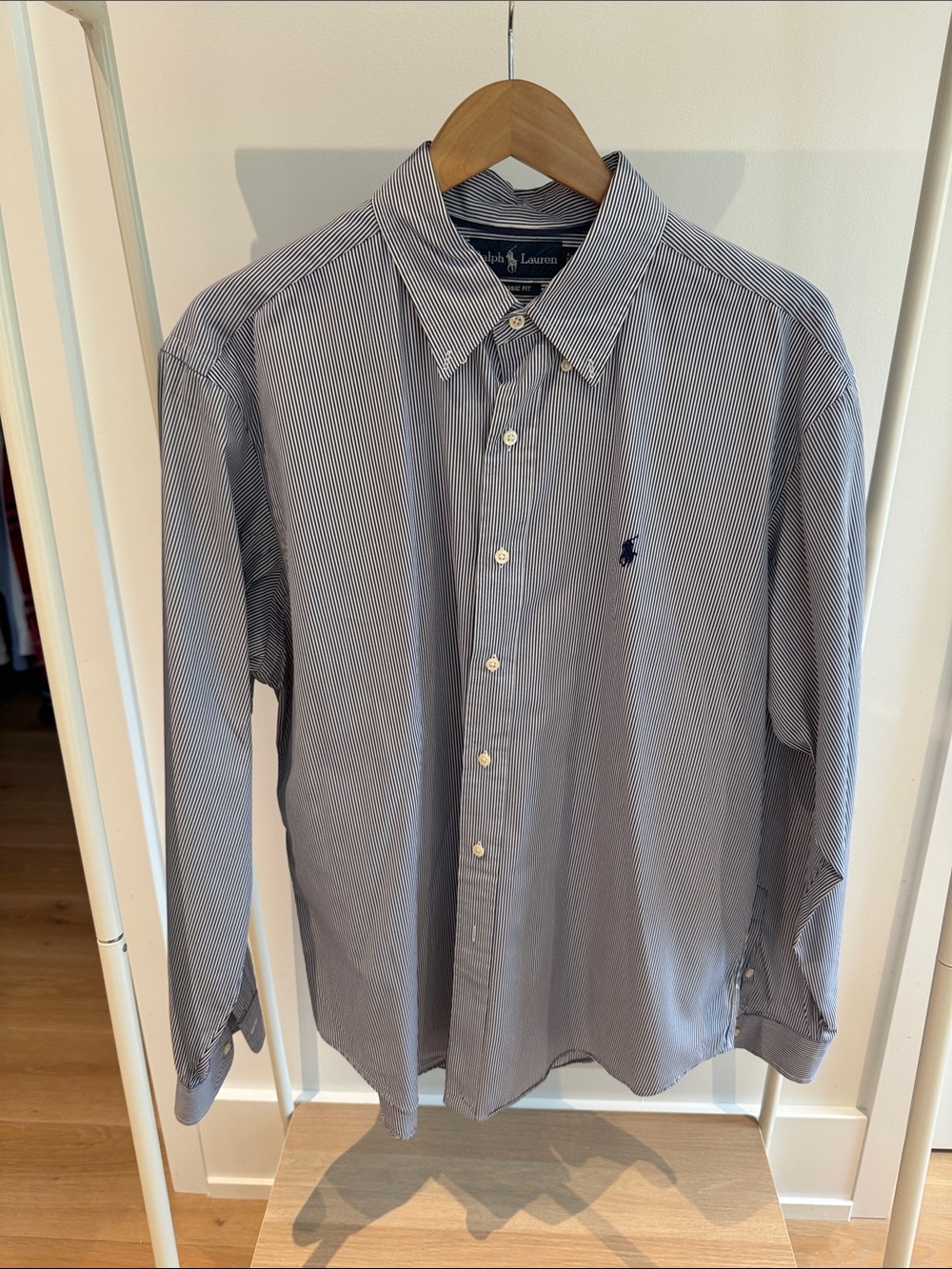 Ralph Lauren Navy & White Micro-Striped Button-Up Shirt